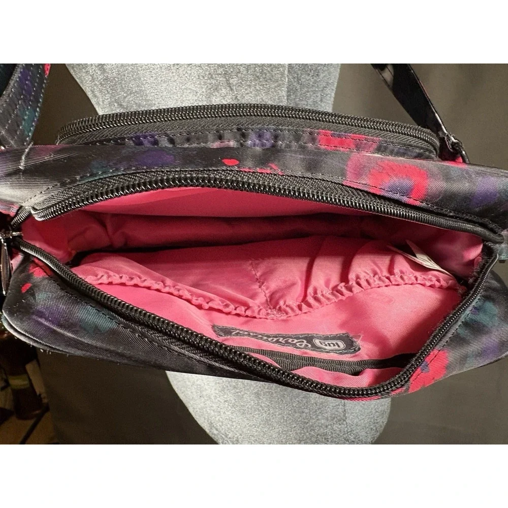 Lug Carousel Convertible Crossbody Belt Bag Purple Pink Floral Quilted Purse EUC